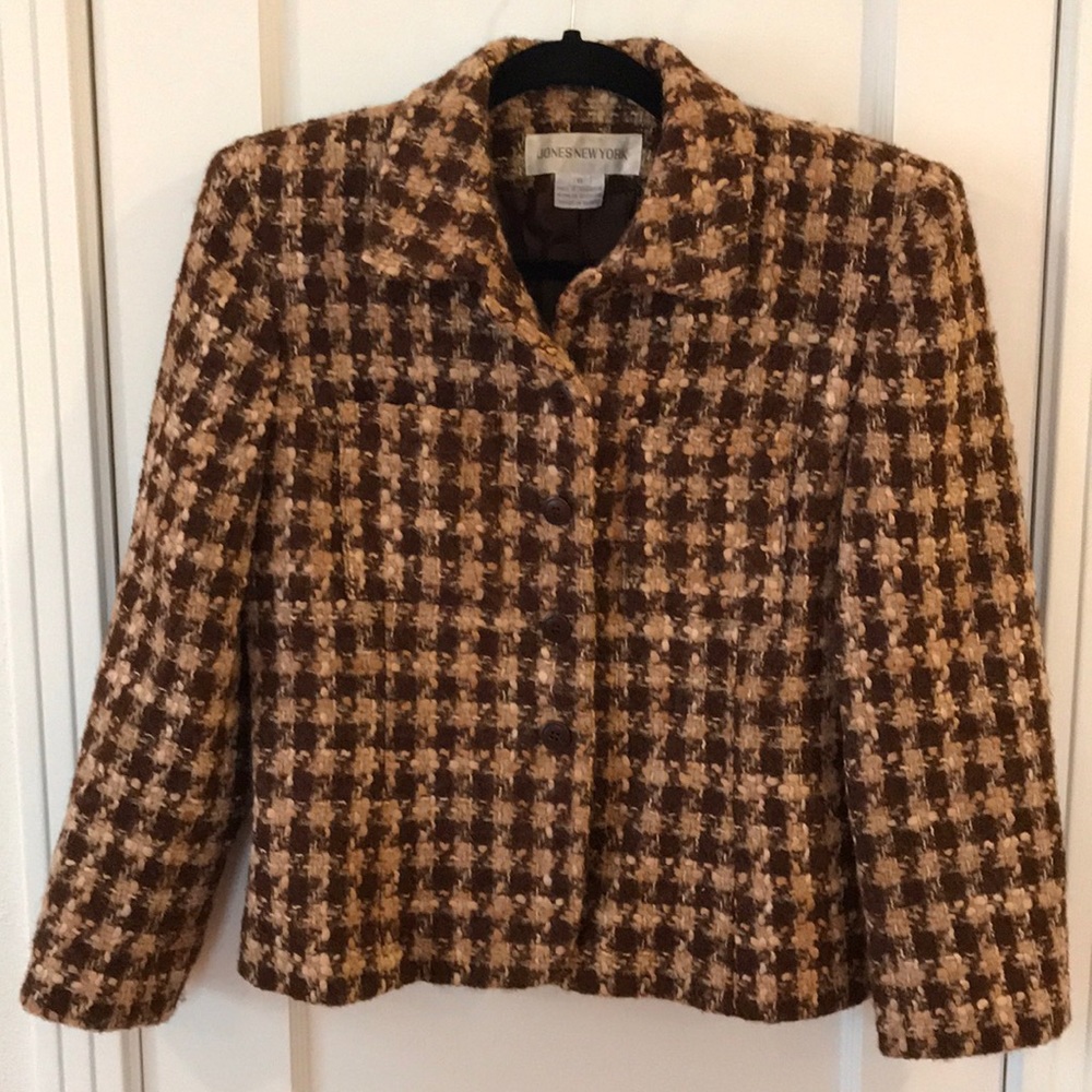 Brown and Tan houndstooth tweed blazer